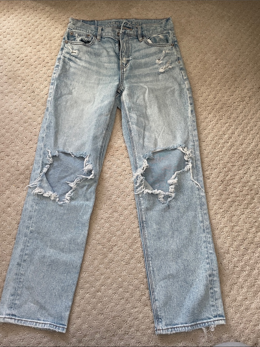 American Eagle Outfitters Light Blue Distressed Straight-Leg Jeans